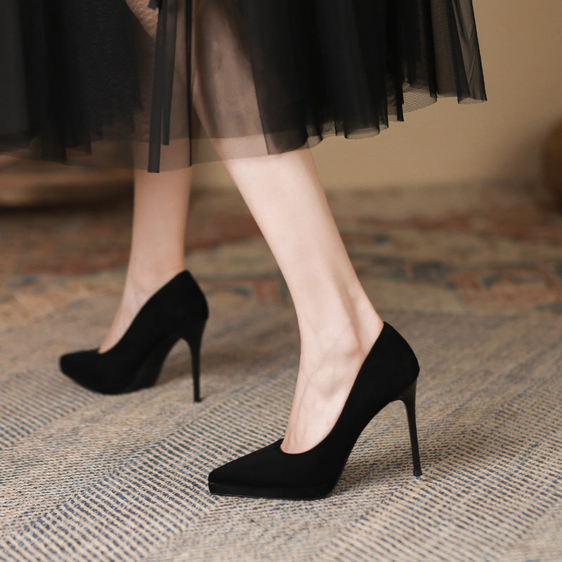 2025 1088-8 thousand bird grid pointed stiletto high heels women's 2025 new 2025 suede super high heels 11CM