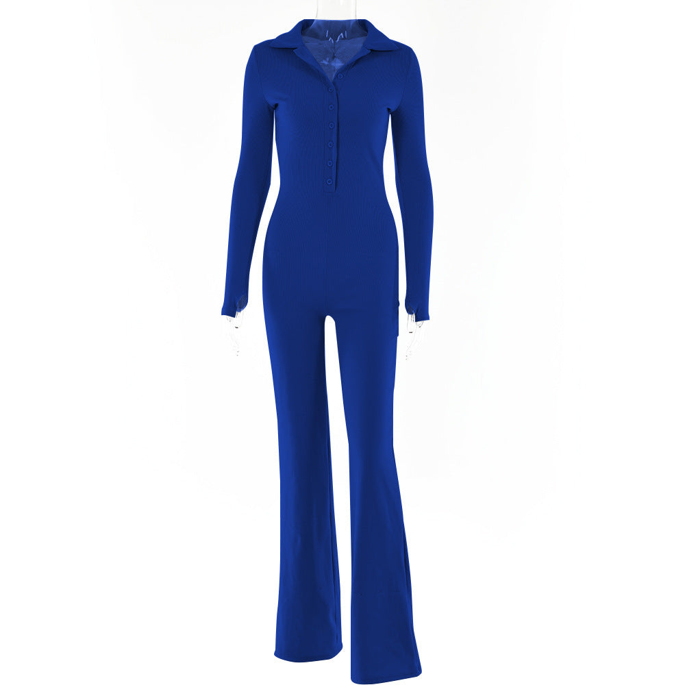 2025 sexy women's clothing autumn new jumpsuit fashion Internet celebrity Spice Girl long-sleeved finger design single-breasted integrated pants