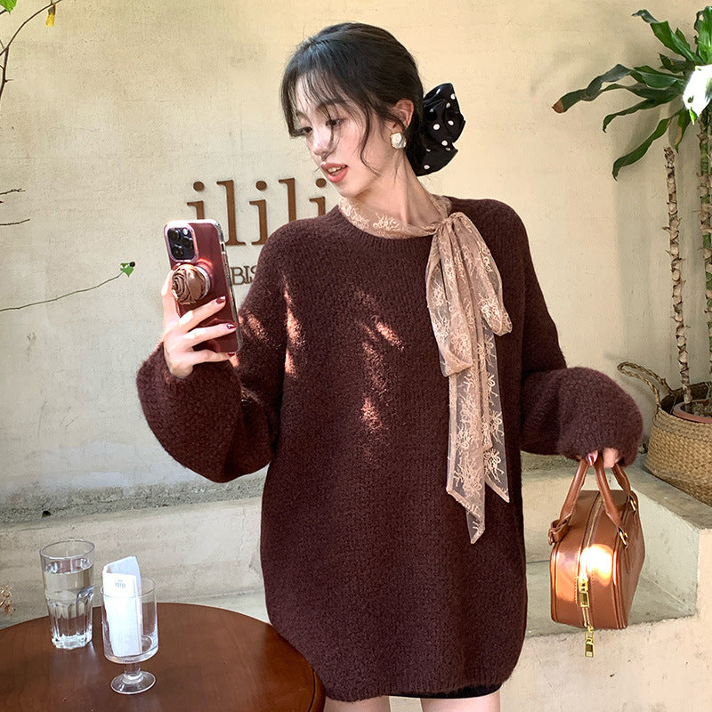 2025 popular autumn and winter loose long-sleeved temperament wool long-sleeved solid color knitted sweater sweater women 25193