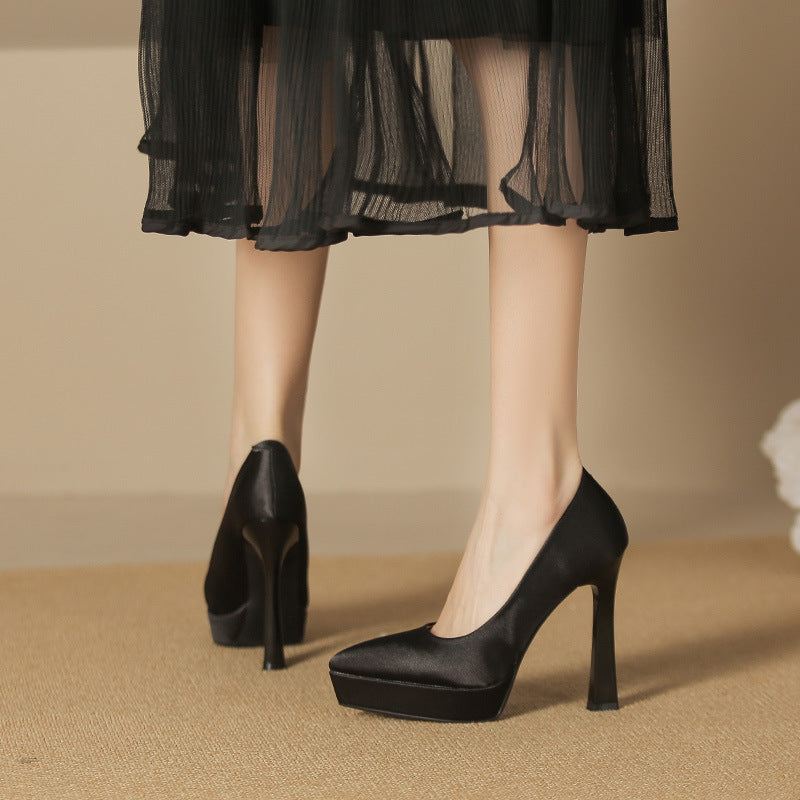 2025 125-3 Sexy waterproof table pointed head thin heel high heels women's 2025 women's winter not tired feet suede super high heel single shoes