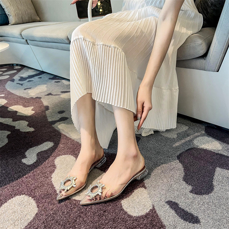 xiangtuibao Transparent Color Rhinestone Closed Toe Slingback Sandals Slip-on Crystal High Heels New Fairy Style High Heel Sandals for Women