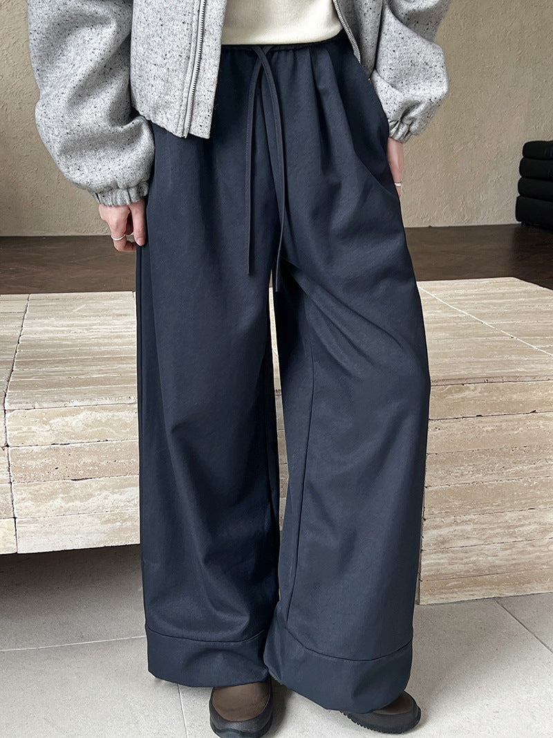 Luxi, simple drawstring big pants wide-leg pants women's popular autumn new elastic waist casual pants straight pants 1813