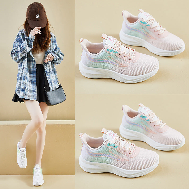 2025 ins tide Korean version of flying woven sports shoes for women's spring new student running casual height increase street shot FZ6602