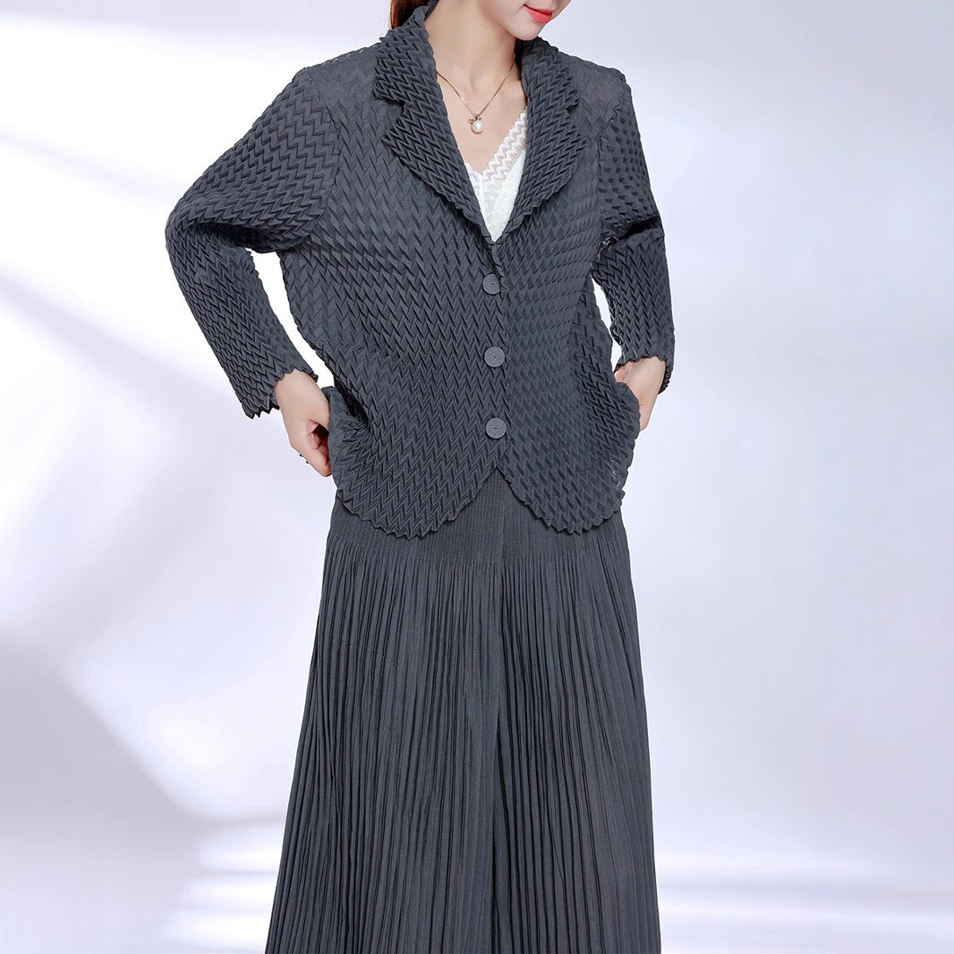 2025 Fashion wide-leg pants suit women's clothing, high-end sense, loose large size, casual temperament, high-end autumn wear, a complete set of women's clothing