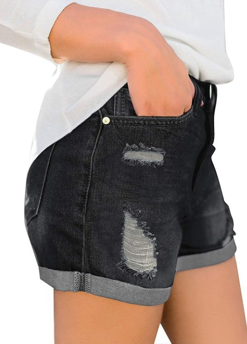 2025 2025 Popular trade ripped flanged denim shorts women
