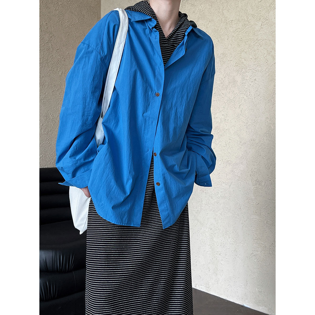 Luxi spring new retro contrasting color button white shirt women's Korean age-reducing stacked outer shirt 3395