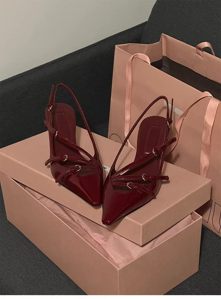 XIANGTUIBAO Pointed Toe High Heel Sandals for Women Spring New Fairy Style Buckle Stiletto Heel Fashion Leisure Pump Sandals