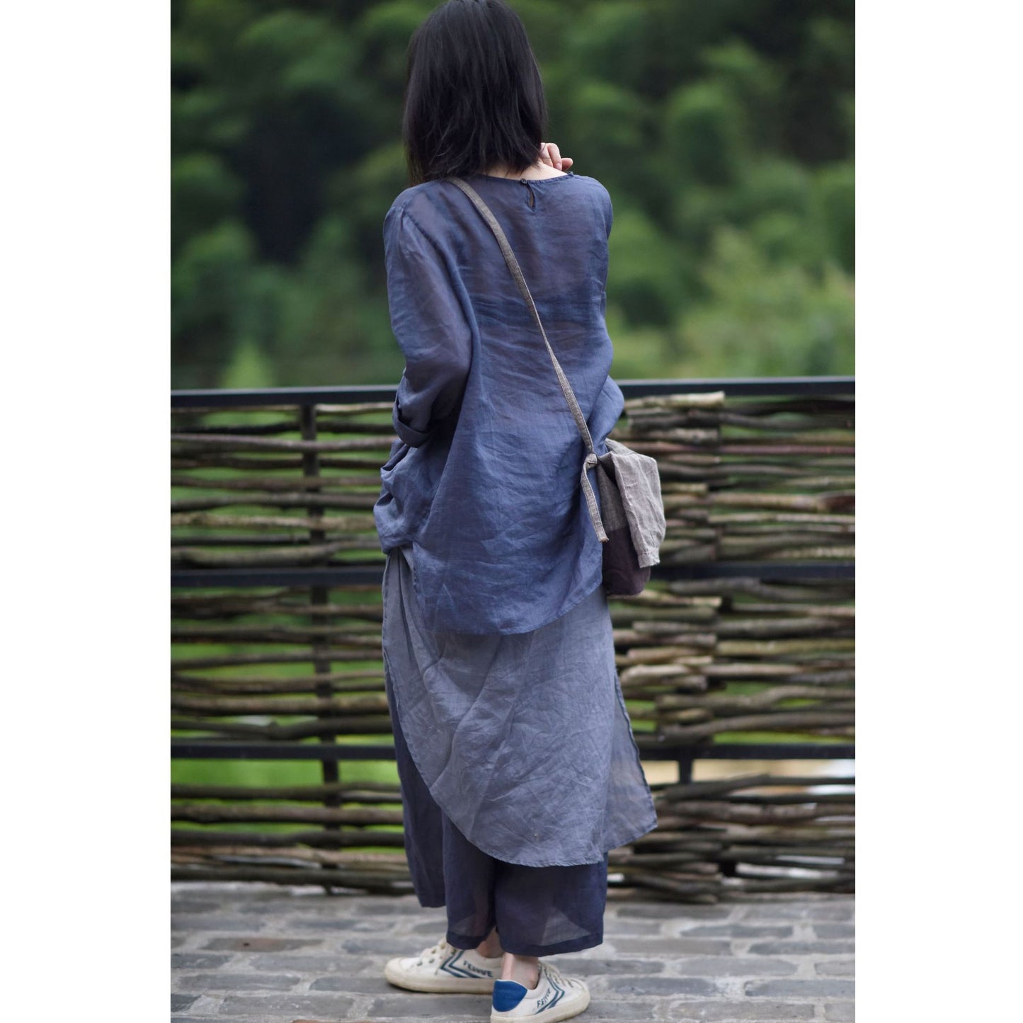 2025 21/8 Mori, Ramie, Early Autumn New Products Simple Literary Basic Crew Neck Pullover Bottom Shirt