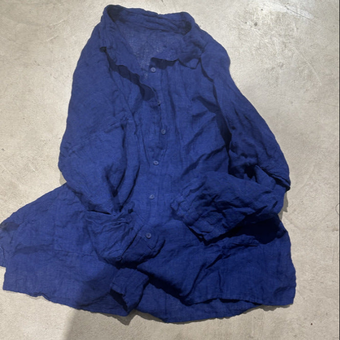 2025 25/2 SN129 Literary and Casual Early Spring Long Sleeve Yarn Textured Linen Shirt