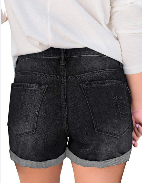 2025 2025 Popular trade ripped flanged denim shorts women