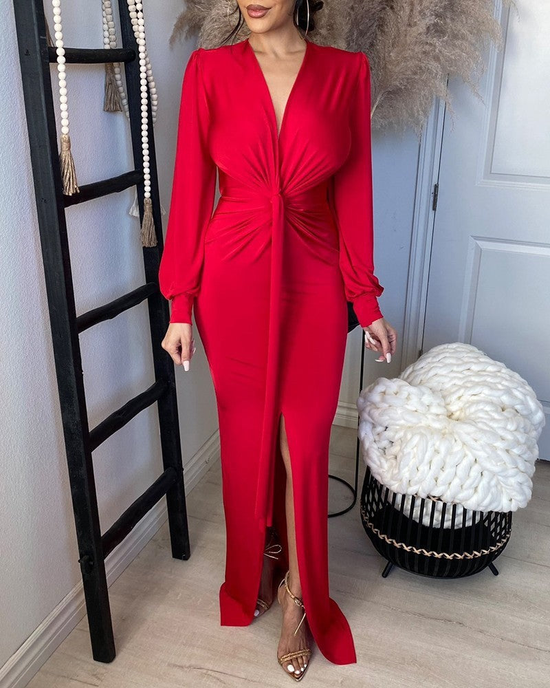 XIANGTUIBAO Spring and summer sequins slim-fit bubble medium and long one-word shoulder dress medium and long red gradual change bubble sleeve dress