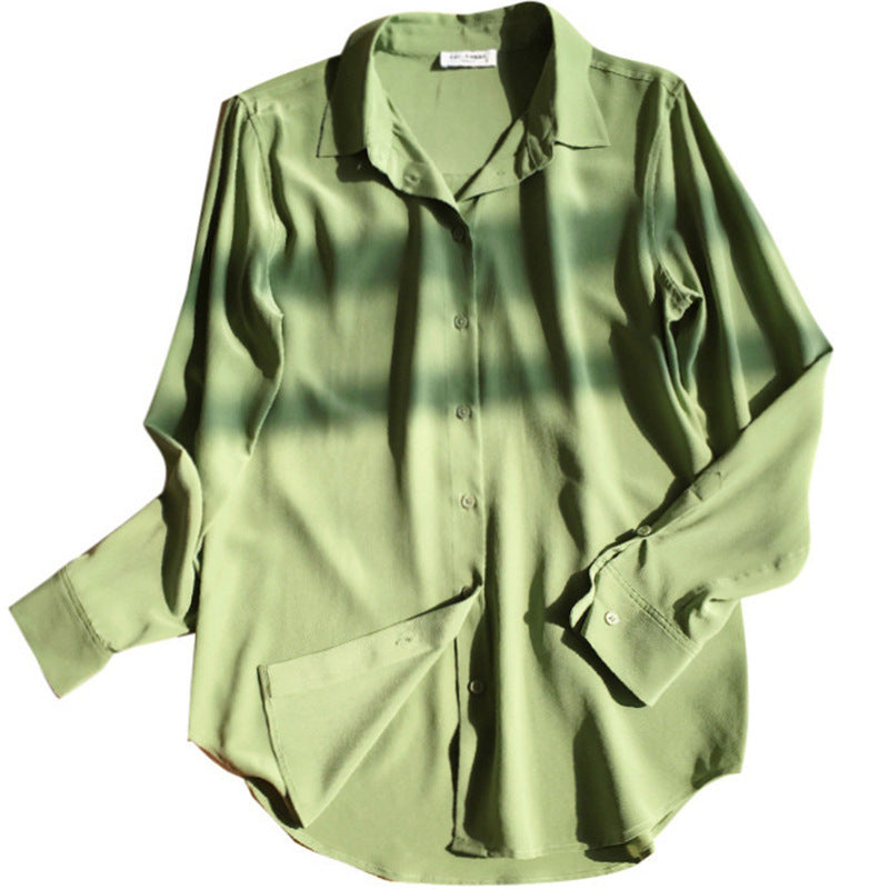 2025 Heavy mulberry silk avocado solid color shirt summer new sand washed silk shirt temperament long sleeve women's clothing