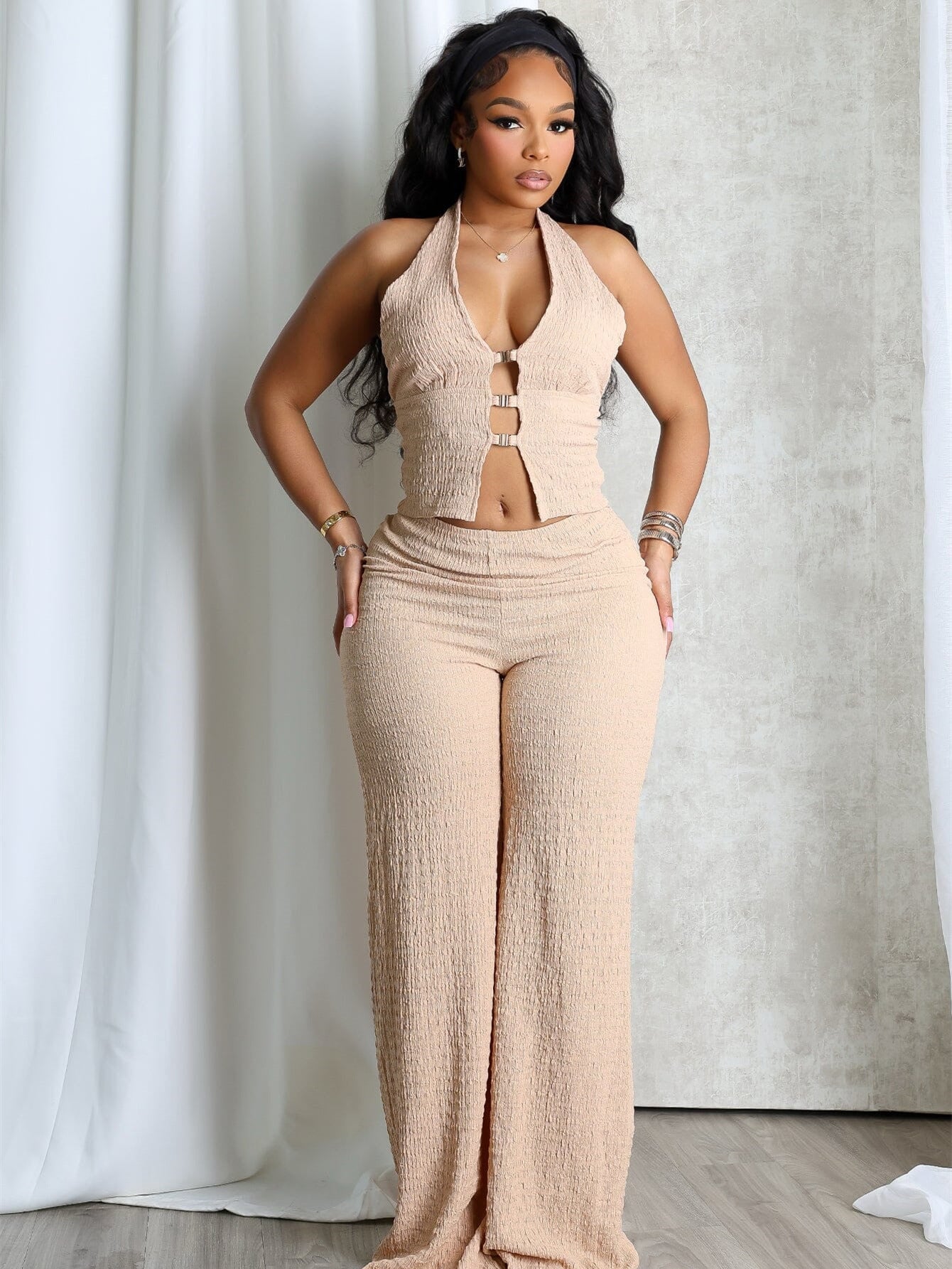 summer new popular neck sleeveless backless V-neck tube top breasted sexy fashion jumpsuit