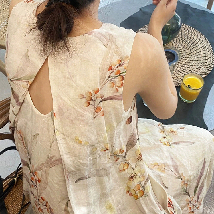 2025 retro flower print sleeveless pajamas women's summer new straps pajamas homewear dresses thin