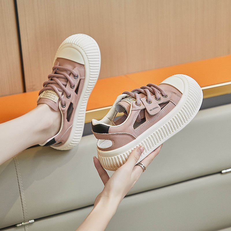 2025 summer new Korean version ins breathable little white shoes women's hollow casual board shoes thick-soled versatile muffin shoes M15