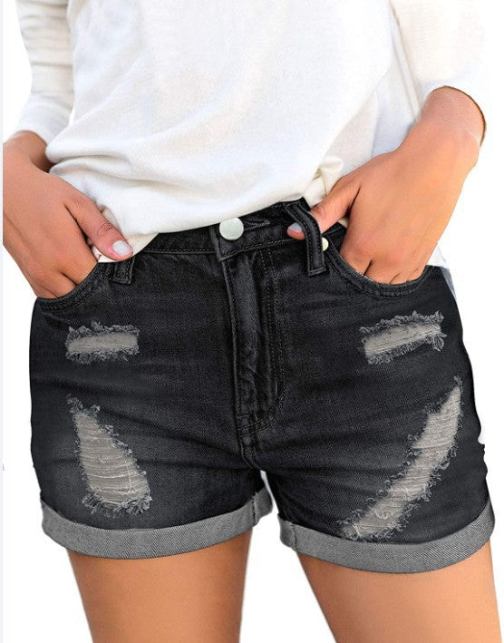2025 2025 Popular trade ripped flanged denim shorts women