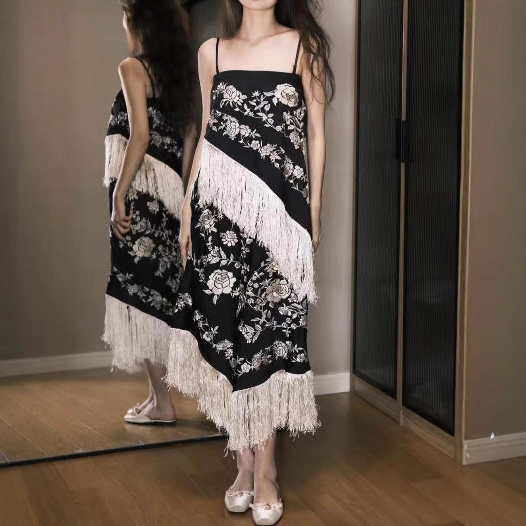 2025 retro fringed skirt vintage temperament high sense summer new dress women