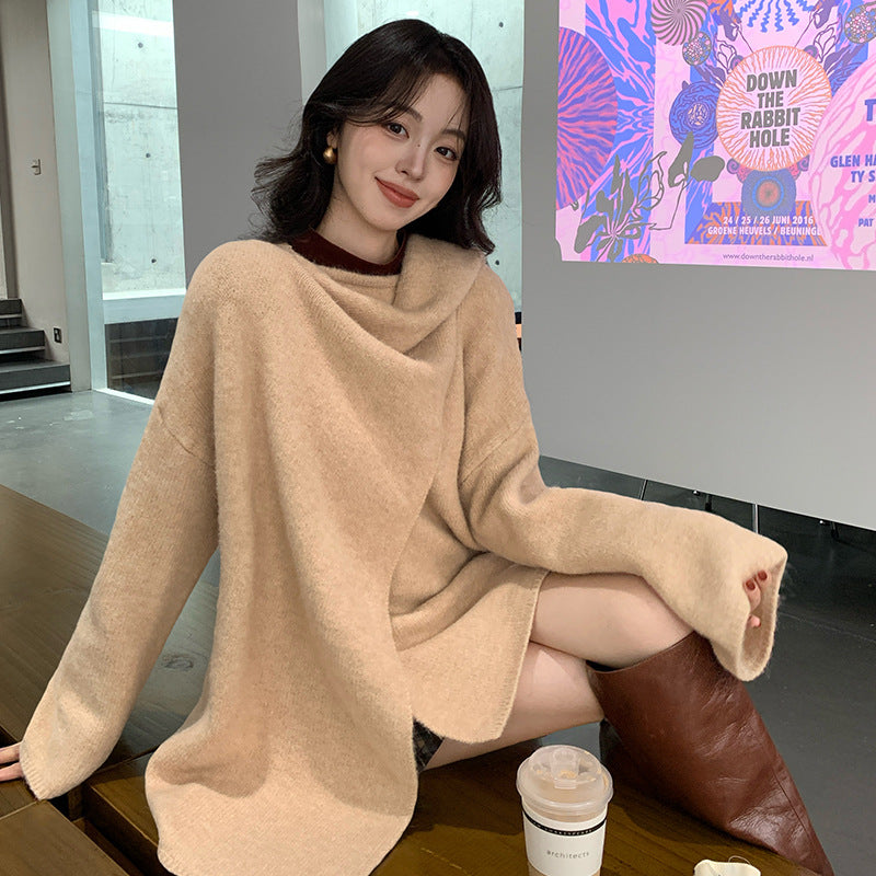 2025 Thirteen Lines Winter New Temperament Wool Long Scarf Knitted Sweater Versatile Top Women's 25154