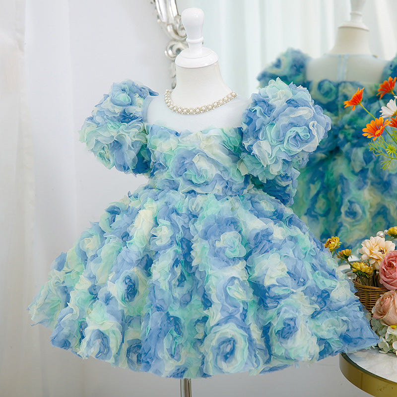 Xiangtuibao One Year Old Celebration Dress New Girls Colorful Petals Children's Dress Little Girl Birthday Fashionable Princess Dress Summer