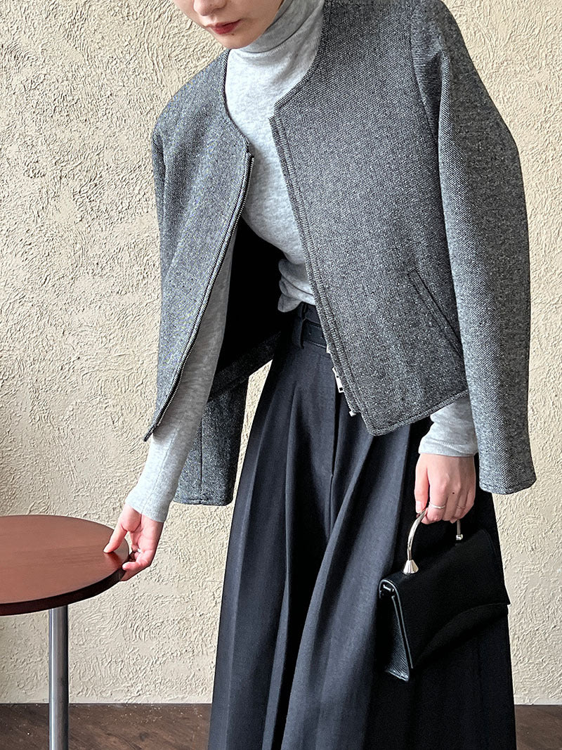 Luxi Korean wool woolen round neck small fragrant short coat women's popular autumn new zipper jacket top 8698