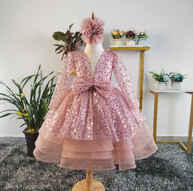 Xiangtuibao One Year Old Celebration Dress Girls Blue Princess Dress Baby Girl Birthday Pettiskirt Flower Girl Wedding Children Host's Dress