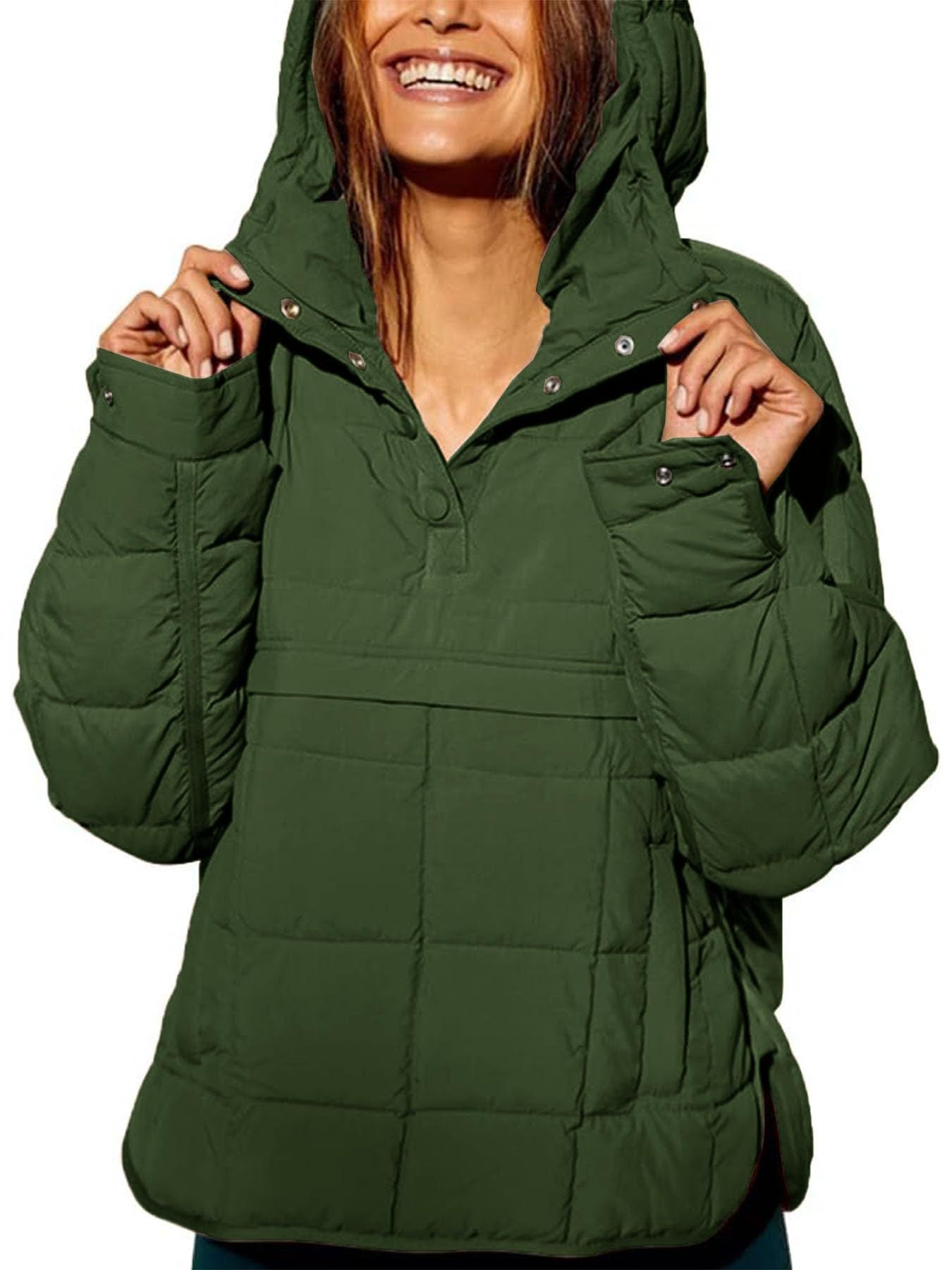 2023 Cross-border Autumn and Winter Solid Color Hooded Cotton Clothing Foldable Filled Pullover Pocket Long Sleeve Jacket Women