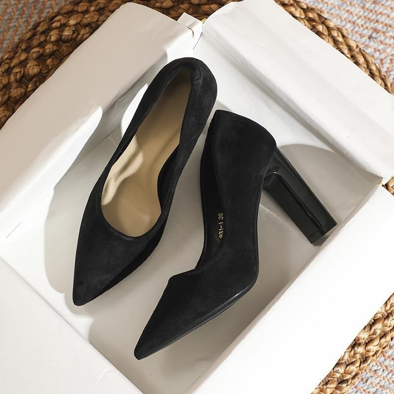 xiangtuibao Spring and Summer New Style Temperament Pointed Toe Black High Heels Women Chunky Heel Minority All-Match Commuter Shoes Women