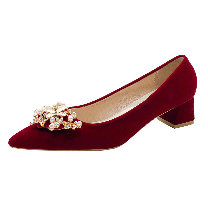 XIANGTUIBAO Red Wedding Shoes Bridal Shoes Two-Way Wear Not Tired Feet Xiuhe Main Wedding Dress High Heel Pumps Comfortable Thick Heel plus Size High Heels