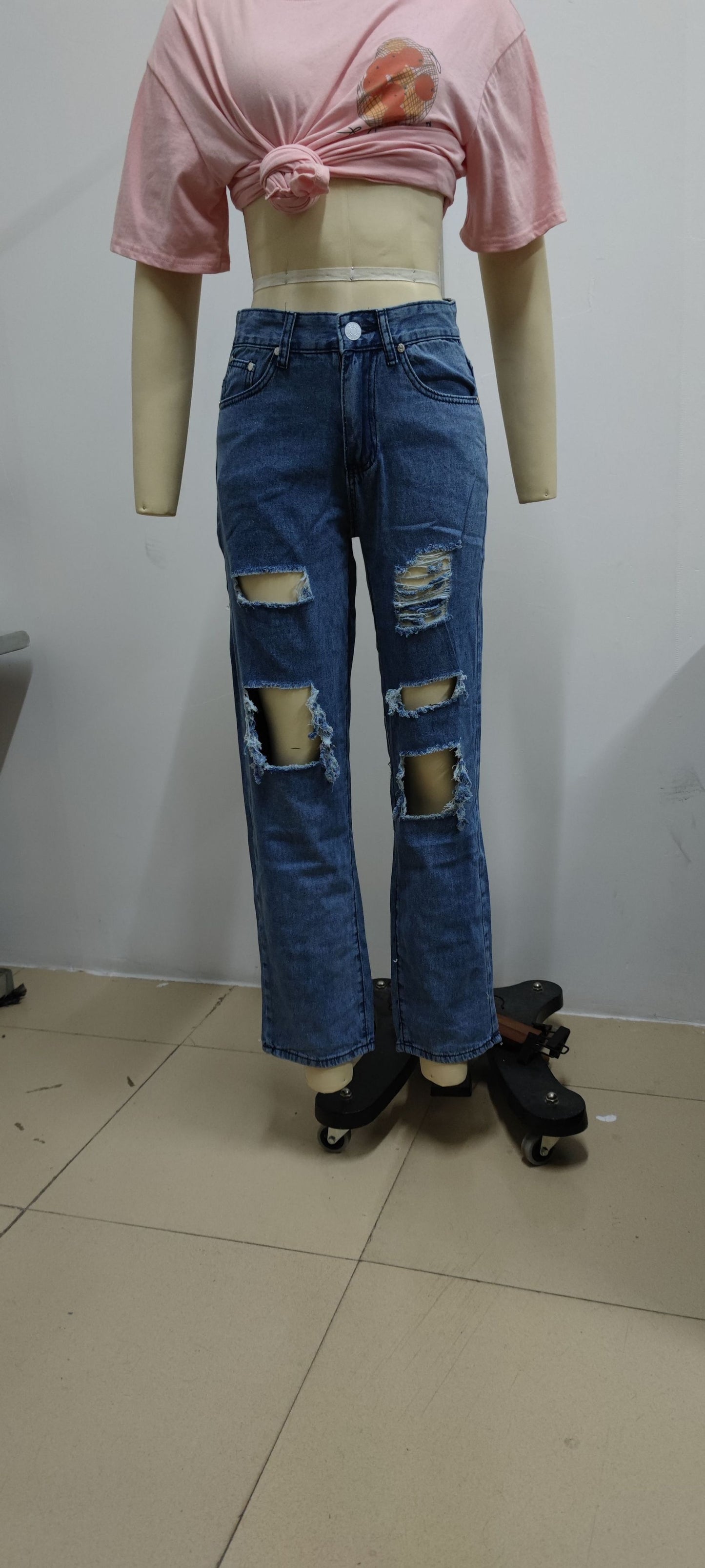 2025 (The whole store is not closed during the Spring Festival, and the stock is fully stocked) New popular high-waisted ripped thin wide-leg jeans women