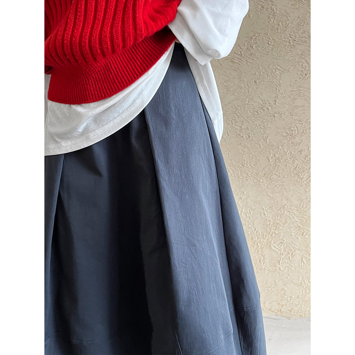 Luxi, autumn Korean new simple pleated skirt women's new hip-covering and thin bud A-shaped umbrella skirt 1812