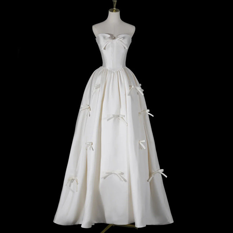 2025 Super fairy satin light wedding dress new simple yarn white tube top bridal engagement dress welcome out