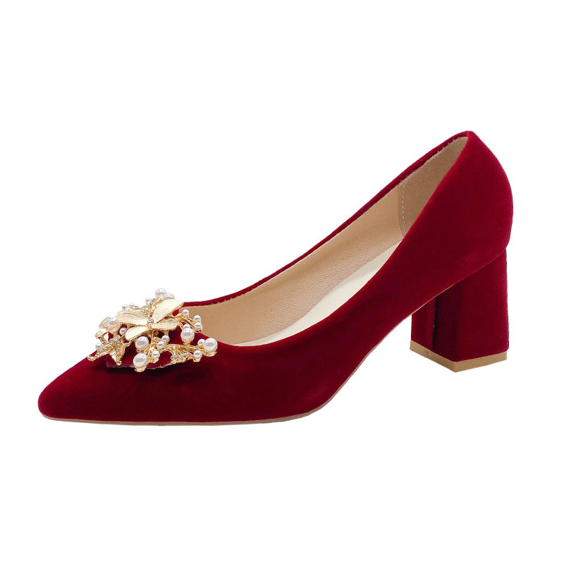 XIANGTUIBAO Red Wedding Shoes Bridal Shoes Two-Way Wear Not Tired Feet Xiuhe Main Wedding Dress High Heel Pumps Comfortable Thick Heel plus Size High Heels