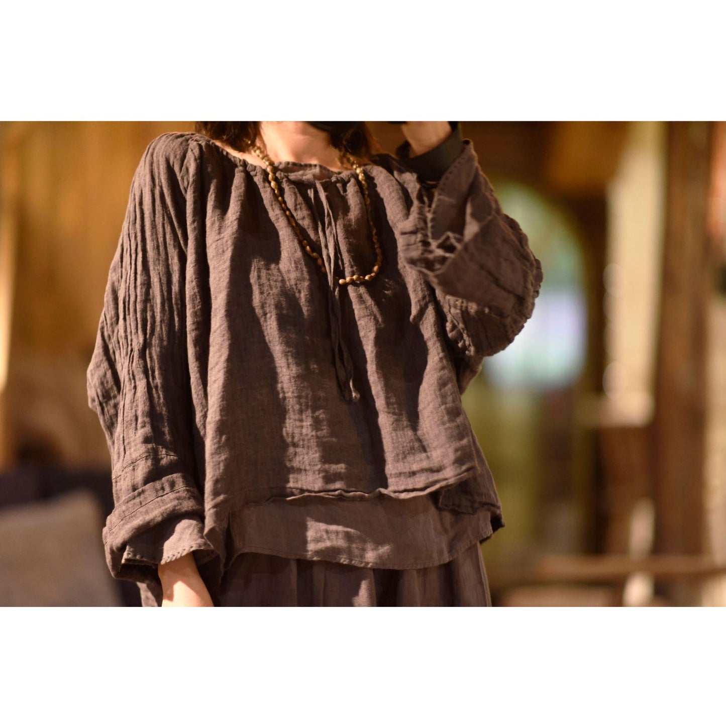2025 22/8 Lin Shen, early autumn literary and retro texture linen crew neck drawstring loose pullover