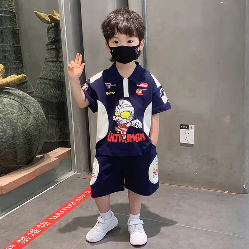 xiangtuibao Boys' Summer Handsome Set Boys' Short-Sleeved Shorts Clothes New Children's Summer Clothing Boys' Summer Trend