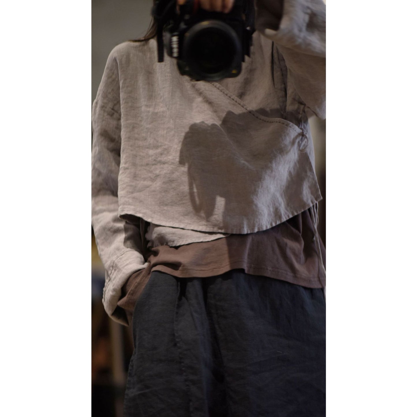 2025 22/7 Mulberry, early autumn literary and retro linen stand-up collar diagonal placket with shoulder-length short small cardigan
