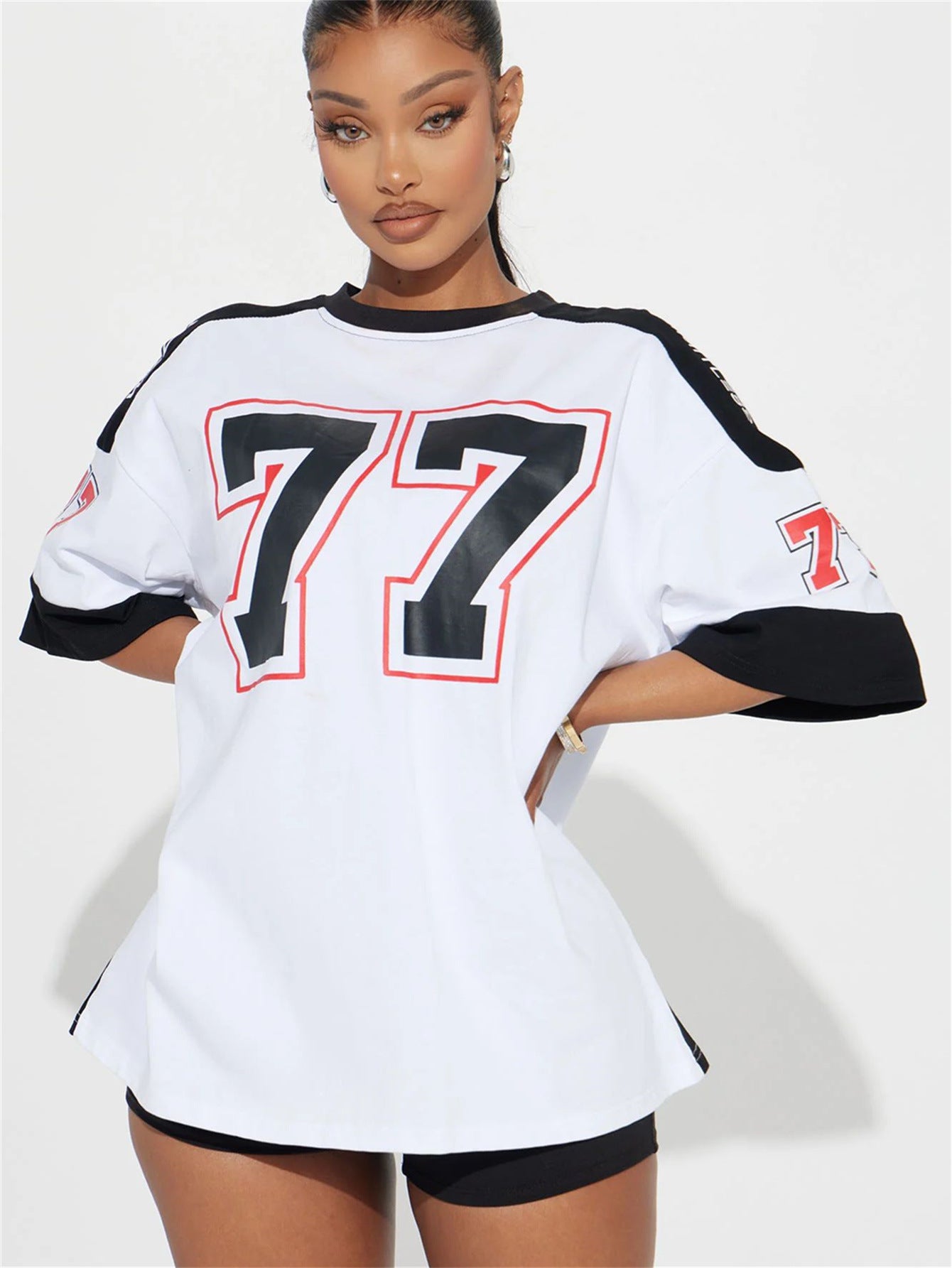 Autumn new New Popular trade loose fashion casual contrasting sports top simple printing short sleeve T