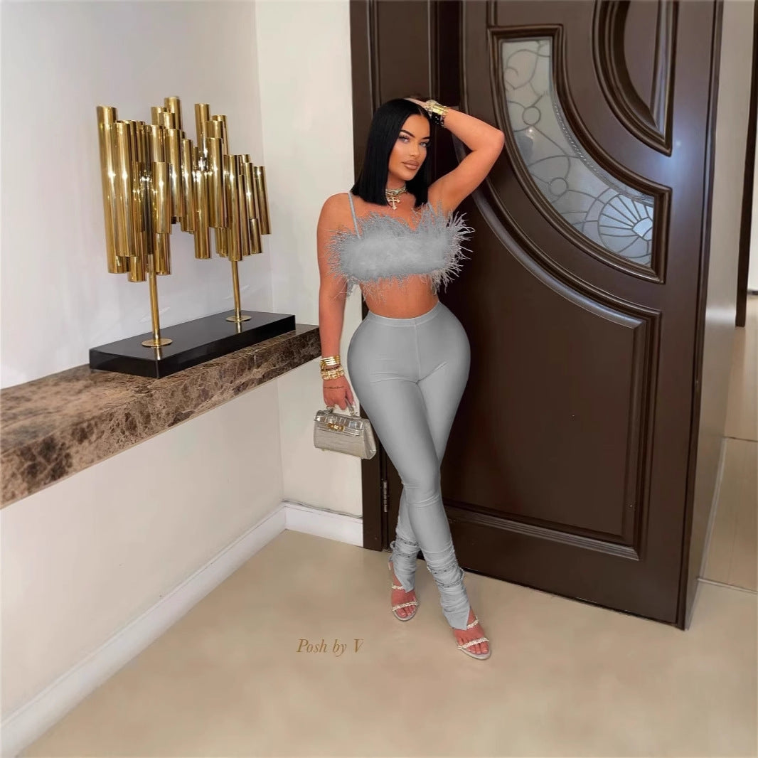 summer new women's clothing New Popular trade personalized sexy wind suspender backless tube top hip trousers set