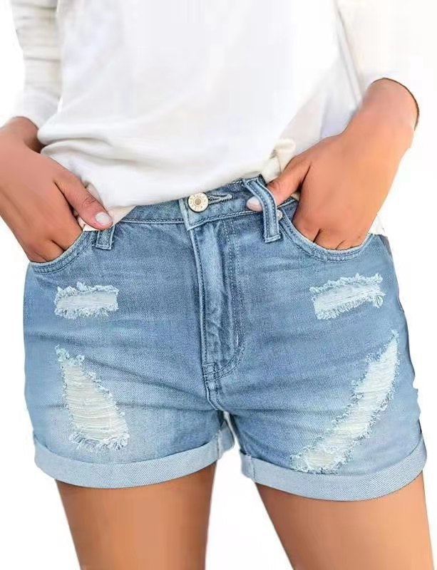 2025 2025 Popular trade ripped flanged denim shorts women
