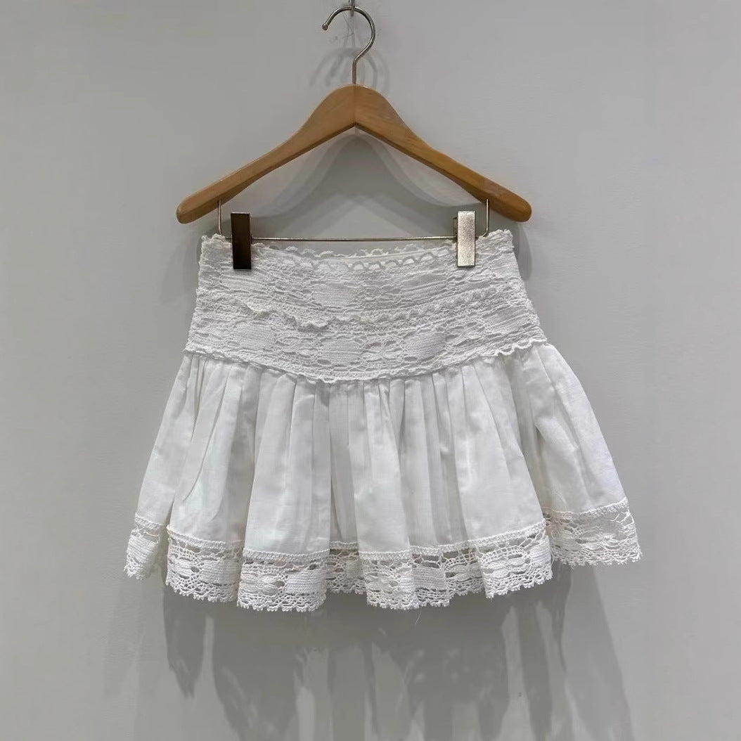 2025 ISA same style, niche design, heavy industry hollow embroidery crochet niche shirt + pleated skirt