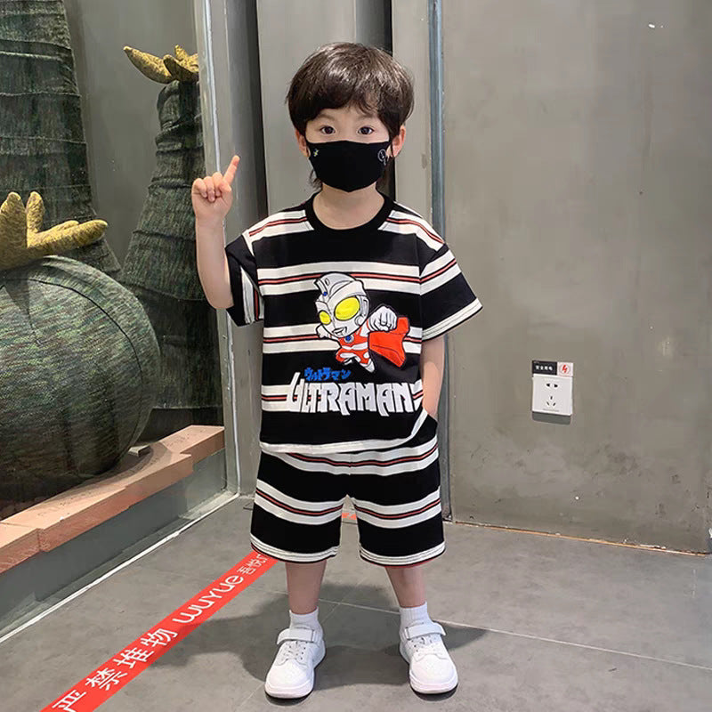 xiangtuibao Boys' Summer Handsome Set Boys' Short-Sleeved Shorts Clothes New Children's Summer Clothing Boys' Summer Trend