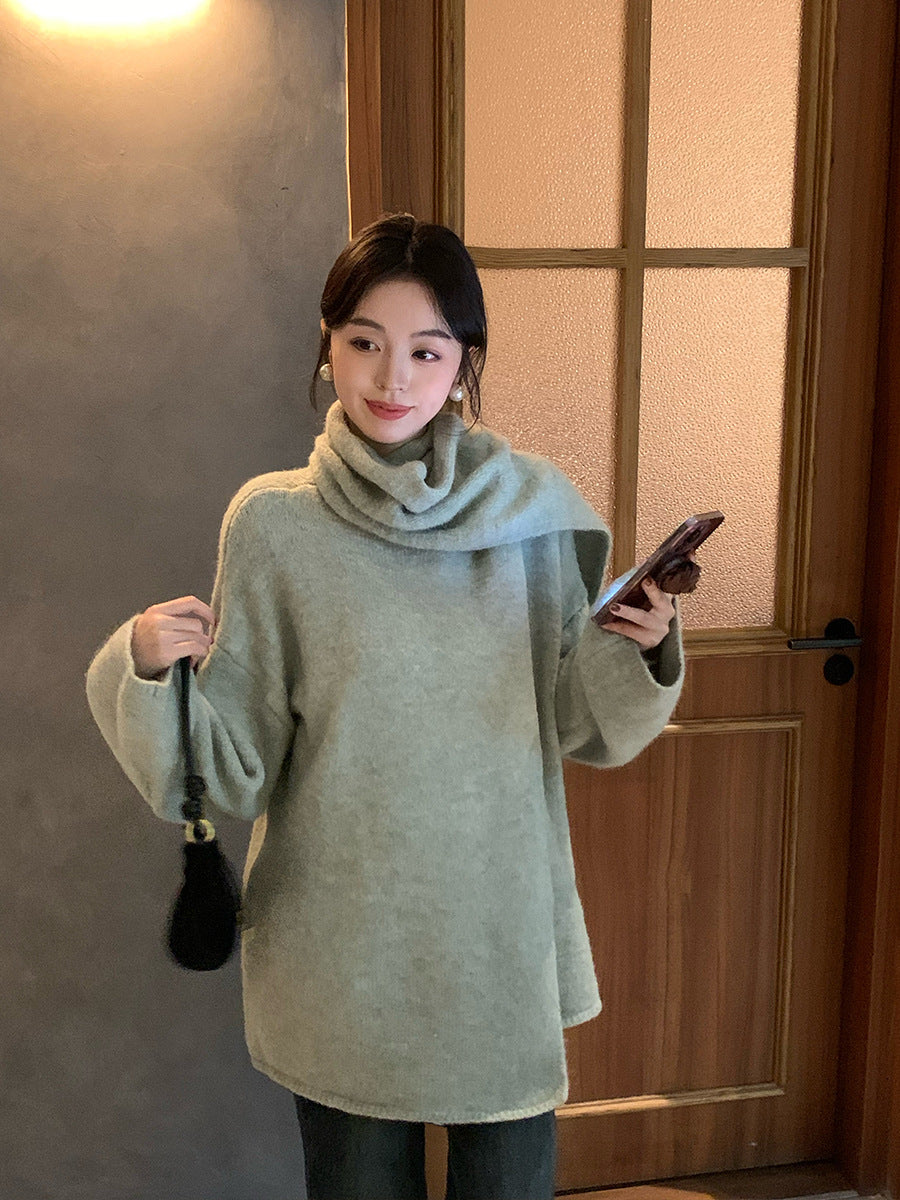 2025 Thirteen Lines Winter New Temperament Wool Long Scarf Knitted Sweater Versatile Top Women's 25154