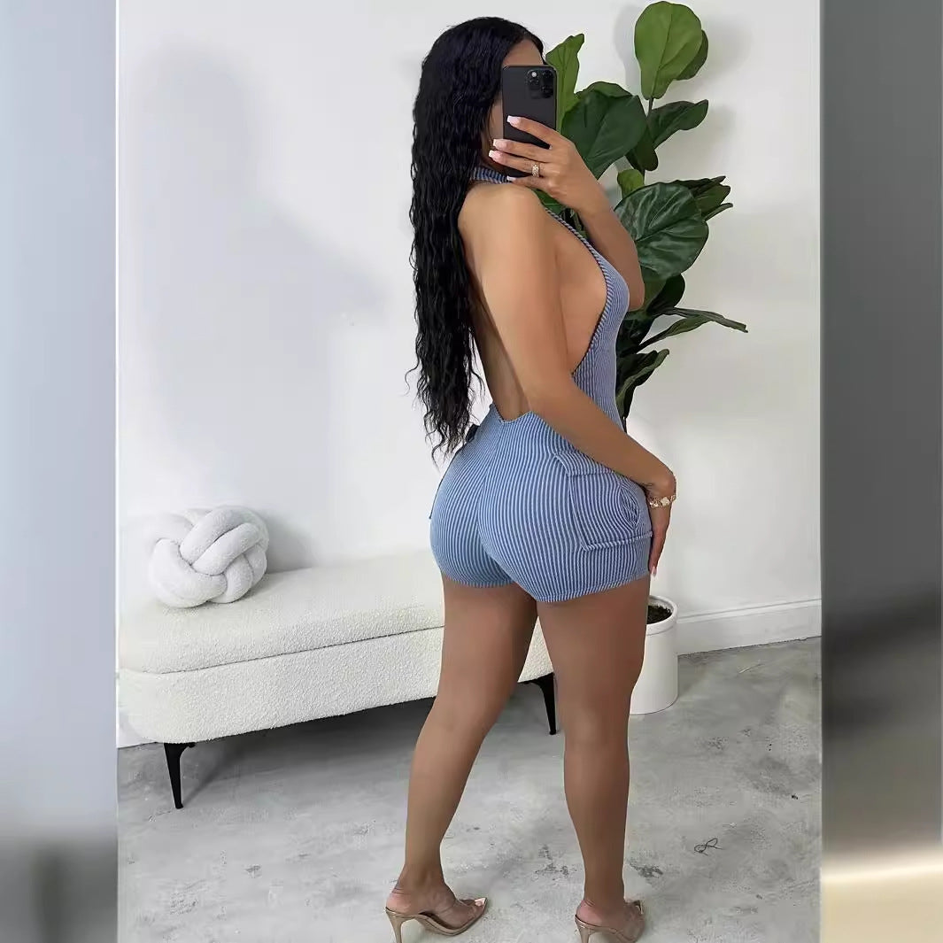 popular summer new New Popular trade zipper pit strip design sexy tight shorts onesie women's clothing