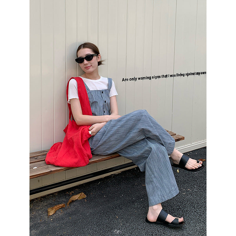 2025 THE MIND linen cotton striped casual overalls 205 summer new Korean version simple onesie 051AX
