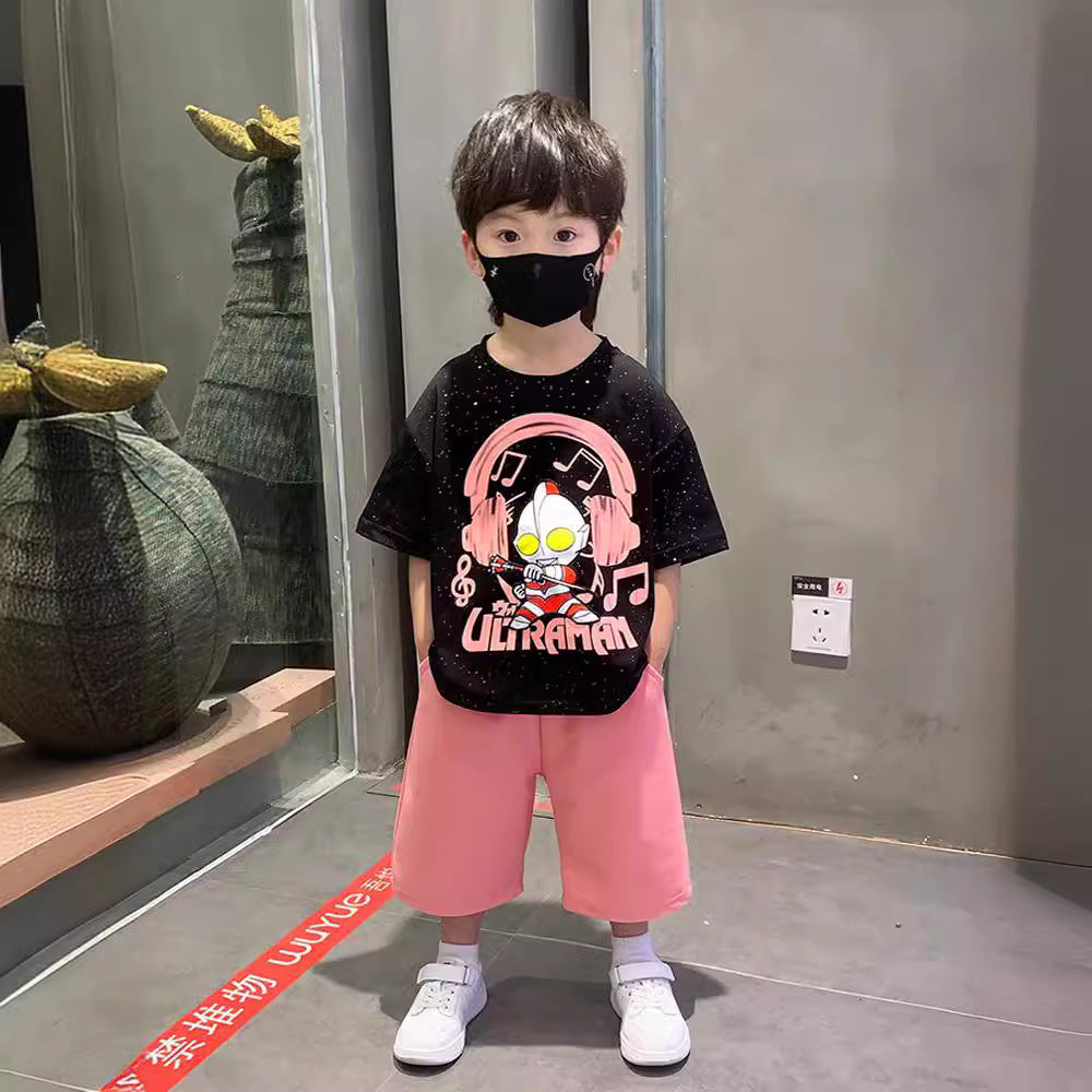 xiangtuibao Boys' Summer Handsome Set Boys' Short-Sleeved Shorts Clothes New Children's Summer Clothing Boys' Summer Trend