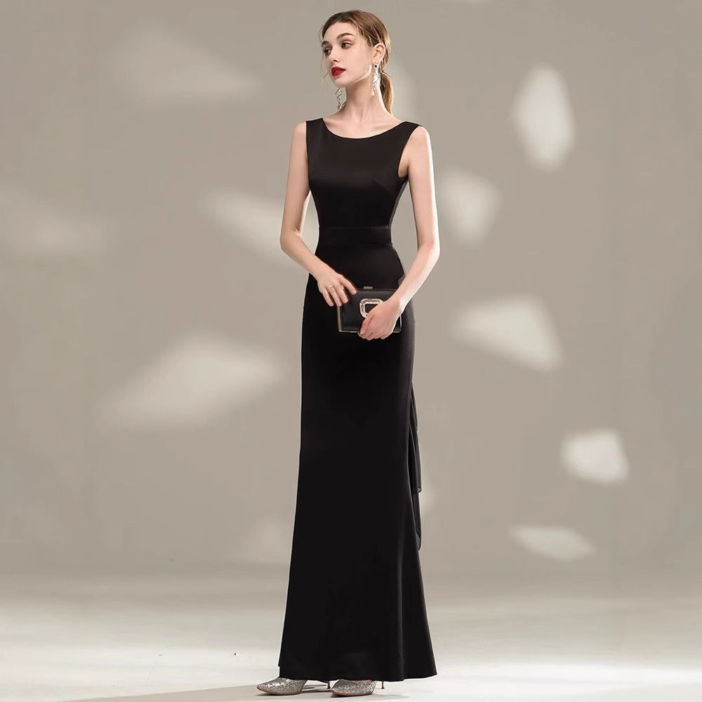 2025 Black art exam solo evening dress dress girl new slim temperament banquet haute couture fishtail host long