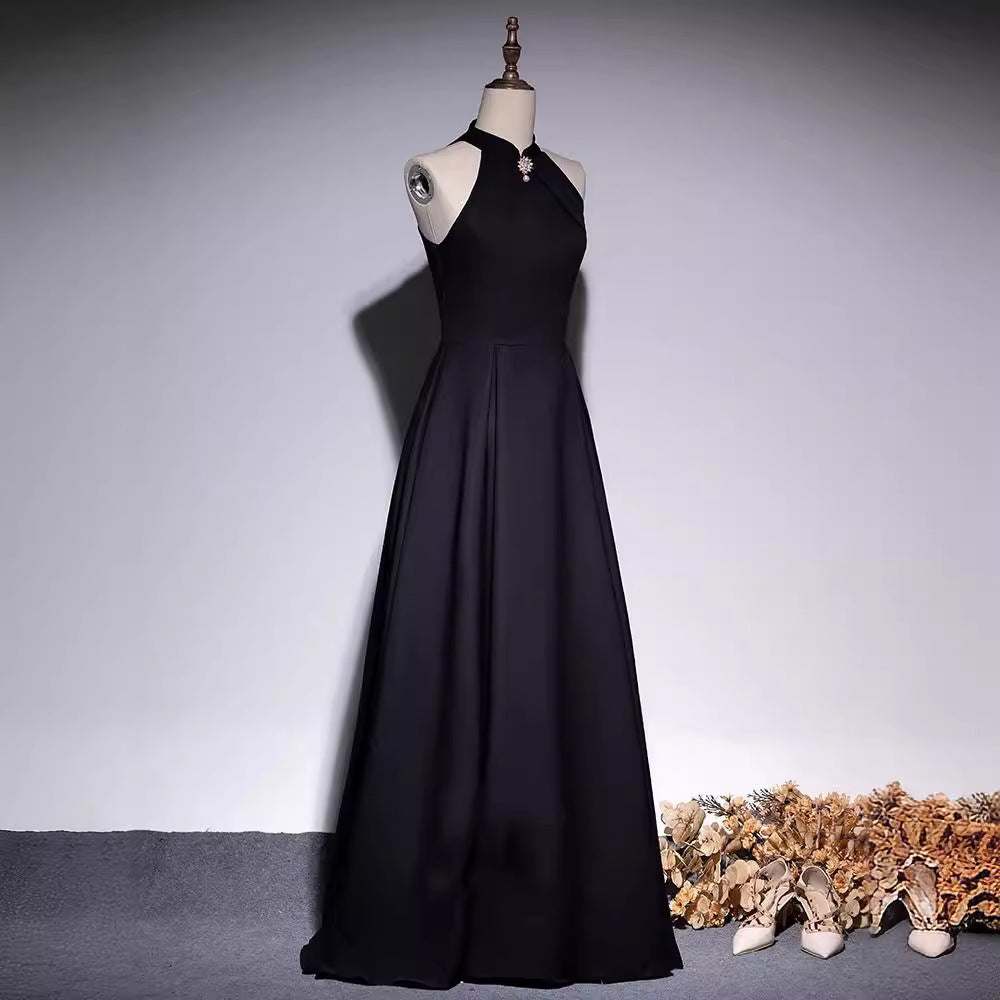 2025 Black evening dress female new high sense adult piano performance cello solo performance graduation