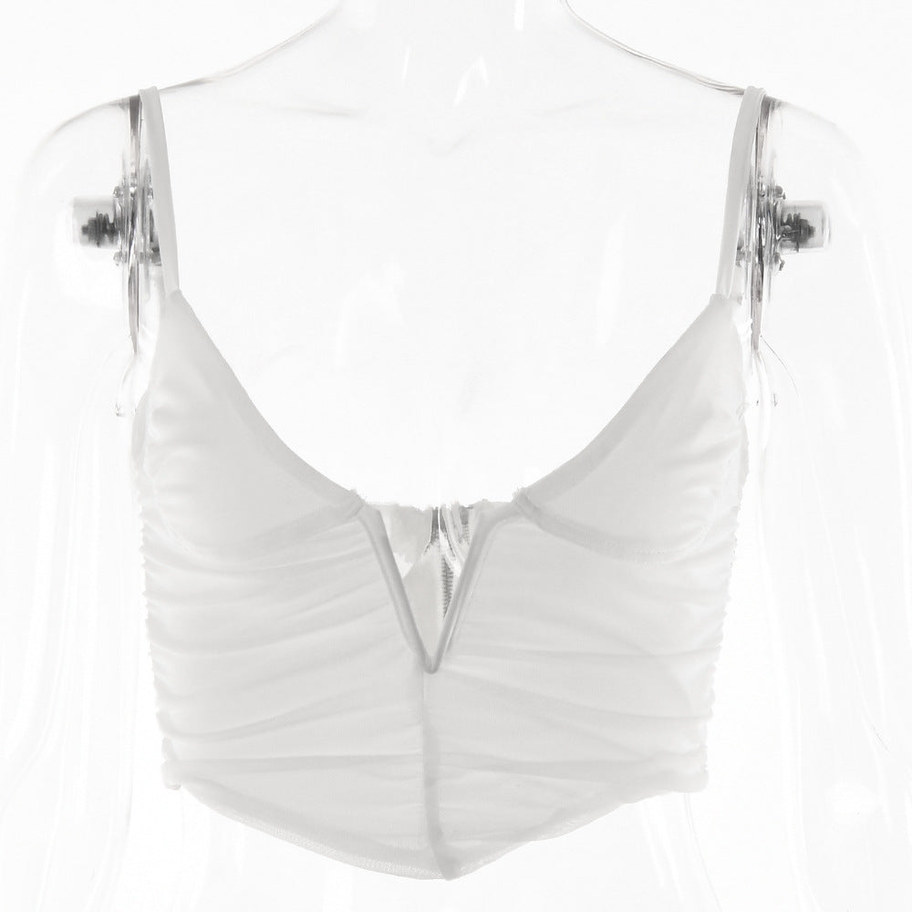 2025 Cross-border new beauty back small suspender vest women's summer women's clothing sexy V-neck low-cut waist T-shirt outer wear