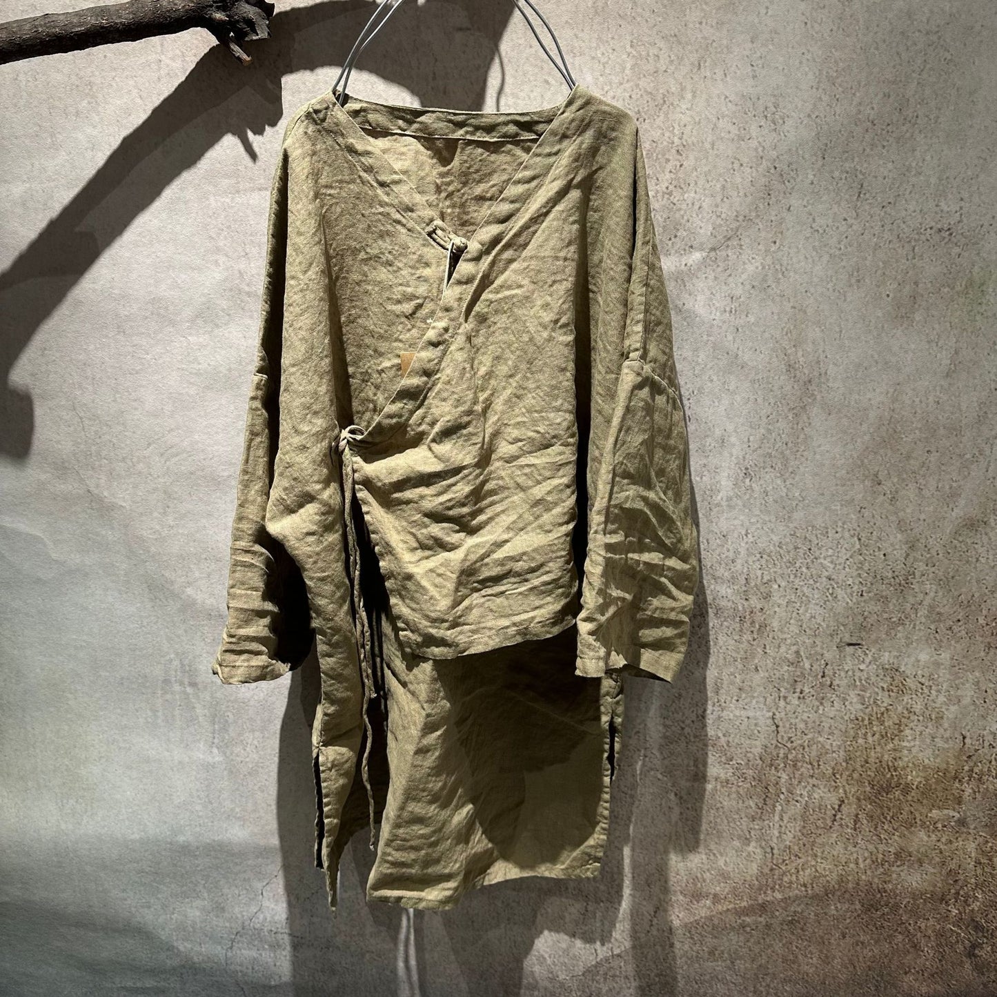 2025 25/4 Mulberry field, sand washed linen retro placket buckled medium robe