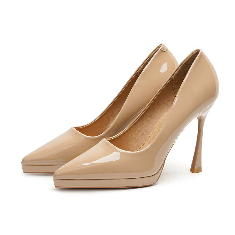 2025 1166-1 Solid color patent leather sexy super high heel waterproof table women's shoes 2025 new pointed stiletto high heels