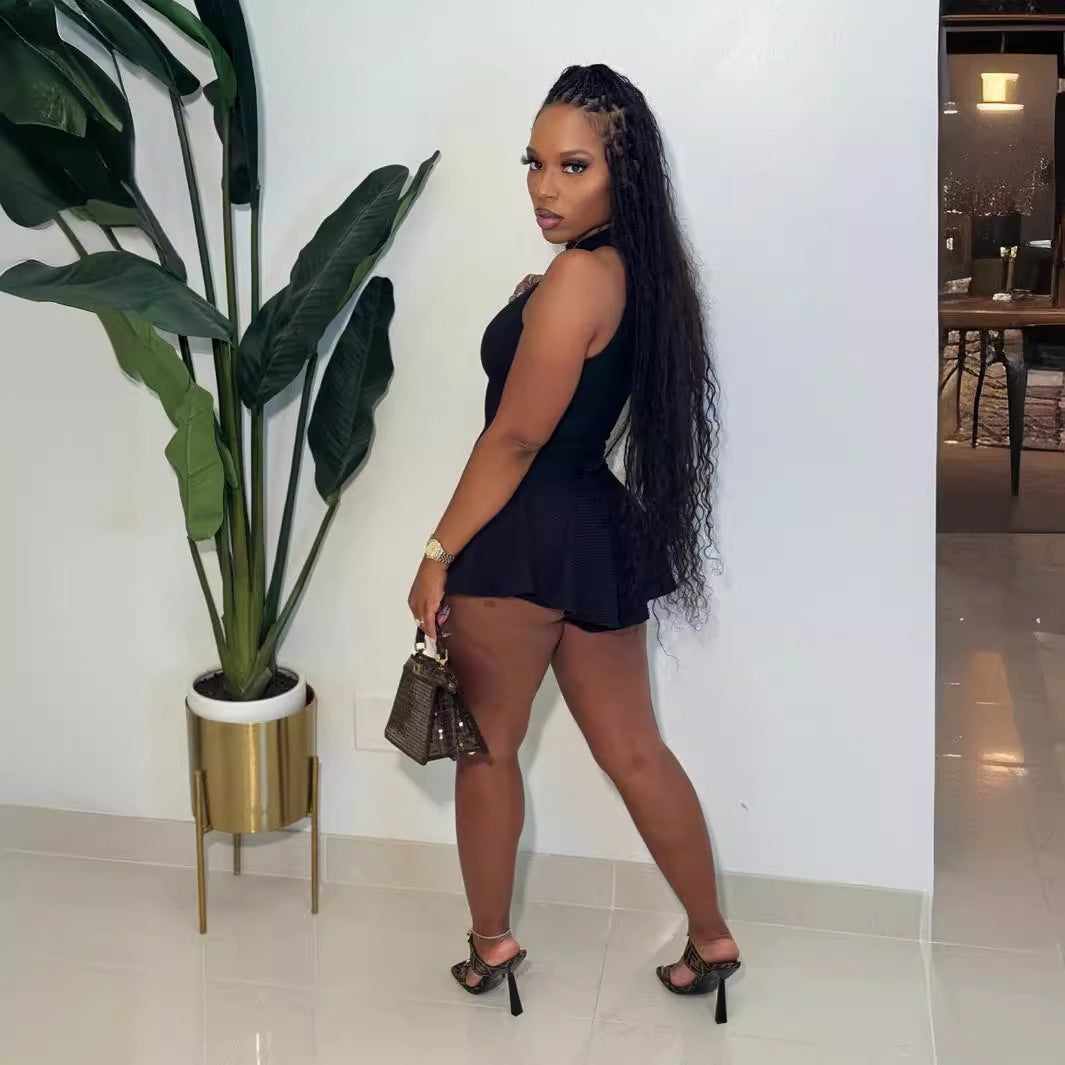 popular summer new light and thin elastic tight sexy babes solid color versatile neck jumpsuit jumpsuit